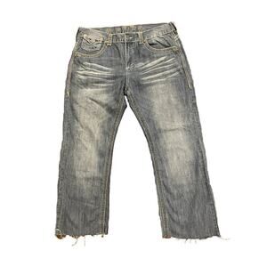 Xtreme Couture Jeans Mens 36x27 Denim Embroidered Thick Stitch Pocket Flap Cross